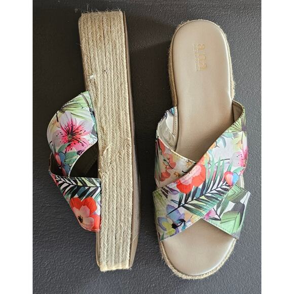 ANA Erin Sandals Women's Open Toe Floral Wedge Jute Slip On, Sz 11 - Picture 2 of 3